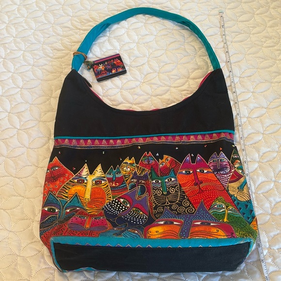 Laurel Burch Handbags - Laurel Burch Cat Lovers Canvas Colorful and Beaded Hobo Style Purse w/ Accessory